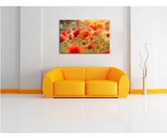 Mohnwiese Bild auf Leinwand, XXL riesige Bilder fertig gerahmt mit Keilrahmen, Kunstdruck auf Wandbild mit Rahmen, guenstiger als Gemaelde oder Bild, kein Poster oder Plakat, Format:60x40 cm