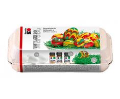 Marabu 1305000000094 - Easy Marble Funny Easter Box, Marmorierfarbe, Set zum Tauchmarmorieren von Kunststoff, Glas, Holz und Styropor, 3 x 15 ml Farbe, 7 Kunststoffeier, 7 Holzspieße und Ostergras