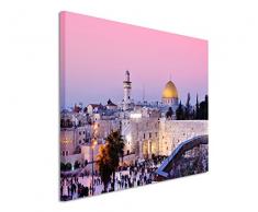 120x80cm Leinwandbild auf Keilrahmen Israel Jerusalem Dom Stadt Menschen Wandbild auf Leinwand als Panorama