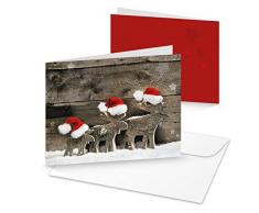 10 Stück Weihnachtskarten 3 RENTIERE natürliche Foto-Karten MIT KUVERT rot weiß braun natur Foto-Motiv Weihnachten klassische Klappkarte Doppel-Karte Santa Weihnachtsmann