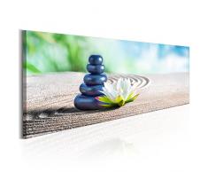 murando - Bilder 135x45 cm - Leinwandbilder - Fertig Aufgespannt - Vlies Leinwand - 1 Teilig - Wandbilder XXL - Kunstdrucke - Wandbild - Natur Feng Shui Spa Steine Sand Blumen Lotosblume grün blau weiß b-B-0213-b-a