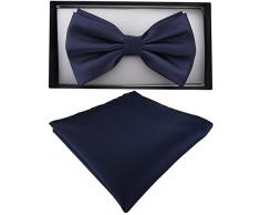 TigerTie Satin Fliege + Einstecktuch in marine Uni einfarbig + Geschenkbox