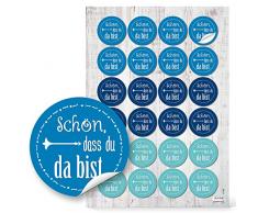 48 runde Aufkleber hellblau türkis blau SCHÖN DASS DU DA BIST 4 cm Sticker Etiketten für Hochzeit Taufe Kommunion Geburtstag Gastgeschenke give-away Deko Feste Geschenke Verpackung Mitgebsel
