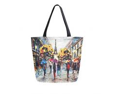Naanle Eiffelturm Canvas Tote Bag Große Frauen Casual Schultertasche Handtasche Ölgemälde Romantik Paris Wiederverwendbar Mehrzweck-Einkaufstasche Lebensmittel Baumwolle Tasche für Outdoor