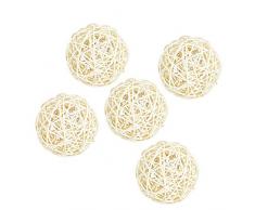 Sharplace 5 Stücke Handgemachte Rattankugeln Rattan Kugeln Dekokugeln Rattan Ball Hochzeit Party Aufhängen Dekoration - Weiß, 7 cm