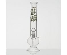Glas Bong, Tabakpfeife mit kleiner Kugel und grüner Pflanze, 30cm hoch, 40mm Ø und 14,5er Schliff
