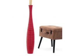 Leewadee Große Bodenvase für Dekozweige hohe Standvase Design Holzvase 90 cm, Mangoholz, rot