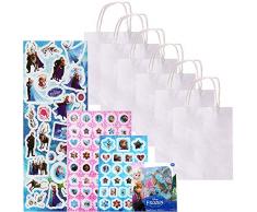 6 Stück TE-DecoArt Mitgebsel Tüten Geschenktaschen Basteln Papiertüten weiß 18x15x8cm Mädchen Bastelset 500 Frozen Die Eiskönigin Sticker Set