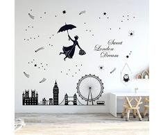 decalmile Wandsticker London Skyline Wandtattoo Sprüche und Zitate “Sweet London Dream” London Eye Big Ben-Uhr Wandaufkleber Schlafzimmer Wohnzimmer Wanddeko