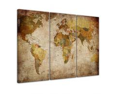 Wandbild - Weltkarte Retro - Bild auf Leinwand - 150 x 90 cm 3tlg - Leinwandbilder - Bilder als Leinwanddruck - Urban & Graphic - Landkarte im Vintage-Stil