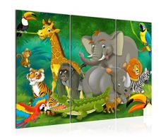 Bilder Kinder Afrika Tiere Wandbild 120 x 80 cm - 3 Teilig Vlies - Leinwand Bild XXL Format Wandbilder Wohnzimmer Wohnung Deko Kunstdrucke Grün - MADE IN GERMANY - Fertig zum Aufhängen 001831a