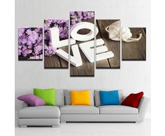 WMWSH Art 5 Panel Wand-Kunst Malen Lila Hyazinthenblume Vlies Leinwandbild Bilder Druck Auf Leinwand Das Bild Decor Öl Für Home Moderne Dekoration Print Für Badezimmer