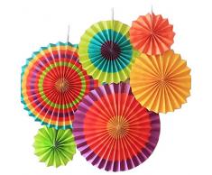 SUNBEAUTY 6er Set Tissue Papier Fans Fächer Dekoration für Party Feier Hochzeit Geburtstag Kombination 21cm 31cm 42cm (Bunt)
