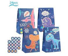 KATOOM 24stk Dino Geschenktüten Klein Dinosaurier Papiertüten zum Befüllen mit 24 Dinosticker Kinder Partytüten aus Papier für Kindergeburtstag Dinosparty
