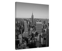 Wandbild - New York V - Bild auf Leinwand - 60 x 80 cm - Leinwandbilder - Städte & Kulturen - Amerika - Stadtansicht von New York - Luftaufnahme von Manhattan - schwarz weiß