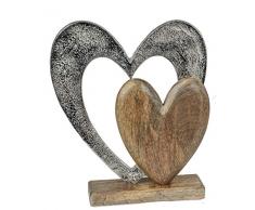 Formano Herz Dekofigur aus Mango-Holz und Aluminium massiv 24,5 x 16,5 cm