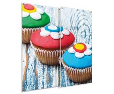 Wallario XXL Garten-Poster Outdoor-Poster - Bunte Muffins - alter Holztisch - Stillleben in Premiumqualität, für den Außeneinsatz geeignet