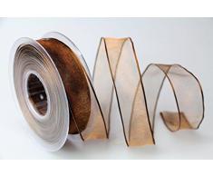 Christa-Bänder Organzaband braun 25mm mit Draht