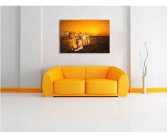 Kamel bei Sonnenuntergang in Ägypten Kunst Buntstift Effekt, Format: 100x70 auf Leinwand, XXL riesige Bilder fertig gerahmt mit Keilrahmen, Kunstdruck auf Wandbild mit Rahmen, günstiger als Gemälde oder Ölbild, kein Poster oder Plakat
