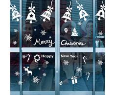 ASANMU Fensterbilder Weihnachten Fenstersticker 4 Stücke 43 * 30 cm Wiederverwendbare Winterliche Fenster Aufkleber Wandtattoo PVC-Sticker Schneekristallen und Schneesternen (Weihnachtsglocke)