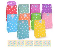 FORMIZON 40 Papier Candy Tüten Partytüten Set, Bunt Geschenktüten mit Stickern zum Geburtstag Klein Candy Tüten - Ideal für die Geburtstagsfeier Babyparty Hochzeit Geschenk Papiertasche, Deko Taschen