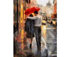 Rahmen-Kunst Keilrahmen-Bild – Celito Medeiros: A Walk in Paris Leinwandbild Menschen Paar urban Regen Schirm modern