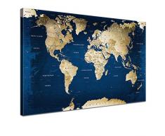 LANA KK - Weltkarte Ocean mit Kork Rückwand - edel Leinwand Bild Kunstdruck auf Keilrahmen, Pinnwand für Weltenbummler 120 x 80 cm