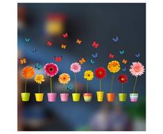 Stickers4 Blumentopf-Fensteraufkleber - 10 einzelne farbenfrohe Topfblumen-Fenster-Sticker mit statischer Haftung als Deko für Fenster und Glastüren - Groß