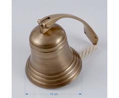 Schiffsglocke Messing antik, Wandhalter, Glockenstock, Glockenbändsel, Ø 15cm, ca. 1,5 kg, satter schöner Klang