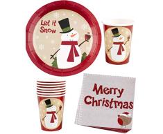 Karneval-Klamotten Party Set Weihnachten Luxus Schneemann 32 Teile Weihnachts-Teller, Weihnachts-Becher,Weihnachts-Servietten