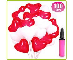 Cuckool Luftballons Hochzeit, 100 Herzluftballons Hochzeit - Luftballons Herz ROT WEIßE, Herzballons Für Helium, Luftballons mit Herzen-mit Pumpe, Geburtstag Dekoration Party Zubehör