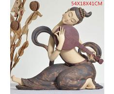niawmwdt Chinesische Art Damen Klassische Schönheit EL Lute Keramikfiguren Kunst Weinschrank Veranda Tv-Schrank Dekorationlichtgelb