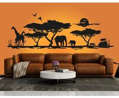 Schönes Wandtattoo Afrika Savanne 1 in der Farbe schwarz und der Größe 180 x 58cm für Wohnzimmer Esszimmer Schlafzimmer Wandaufkleber Wandsticker Aufkleber
