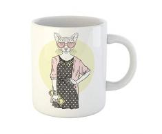 ycmjh - einzigartige Anthropomorphe weiße Keramikkatze Teetasse @ C