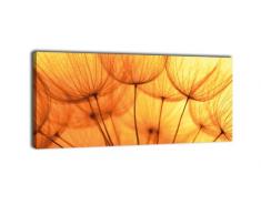 Leinwandbild Panorama Nr. 319 Pusteblume Orange 100x40cm, Keilrahmenbild, Bild auf Leinwand, Löwenzahn Blüte Schirmchen