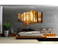 Leinwandbild Wald am Morgen LW320 Wandbild, Bild auf Leinwand, 4 Teile, 180x115cm, Kunstdruck Canvas, XXL Bilder, Keilrahmenbild, fertig aufgespannt, Bild, Holzrahmen, Dunst, Stimmung, Baum