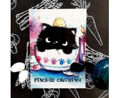 Katzen Osterpostkarte Postkarte Kater MOOFrohe Ostern Grußkarte Küken und Osterei Osterkarte