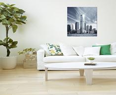 80x80 cm - Leinwandbild Panorama New York Manhattan Skyline in schwarz weiß. Manhattan Skyline vor dem Hudson River - Bilder und Dekoration