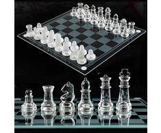 LYDJ Traditionelle Spiele Schach Kristallschach, inklusive Schachbrett aus Glas und 32 matt/Kristallfiguren Schachfigurens, Student Anfänger Tragbares Schachspiel für Erwachsene,S