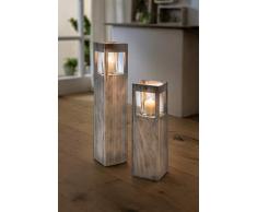 Windlicht-Säule “Shabby-Charme” klein aus Holz & Glas, 50 cm hoch, Kerzenhalter, Kerzenständer, Dekosäule