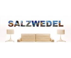 Wandtattoo farbige Wandschrift Städtename Salzwedel mit Sehenswürdigkeiten 80 x 9 cm Länge
