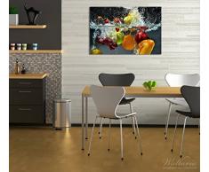Wallario Acrylglasbild Früchte im und unter Wasser - Splashing Fruits - 60 x 90 cm in Premium-Qualität: Brillante Farben, freischwebende Optik