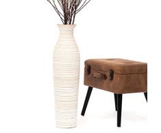 Leewadee Große Bodenvase für Dekozweige hohe Standvase Design Holzvase 75 cm, Mangoholz, White wash