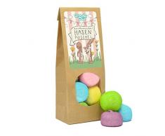 Zuckersüße Hasenpuschel, bunte Schaumzucker-Kugeln, lustige Oster-Geschenk-Idee