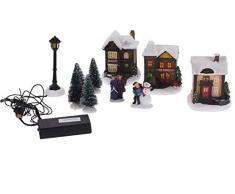 10 TLG. DKB LED Weihnachtsdorf Häuser Figuren handbemalt Dekoration Lichterkette