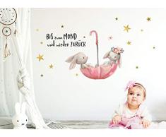 Little Deco Wandtattoo Babyzimmer Hasen & Spruch Bis zum Mond I 81 x 43 cm (BxH) I Regenschirm Kinderbilder Deko Kinderzimmer Mädchen Aufkleber Sticker DL207-1