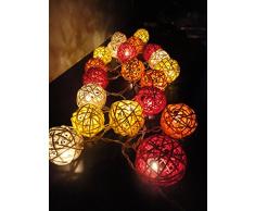 Herbst Brauntöne Peddigrohr Holzkugel Batterie Lichterketten Rattan
