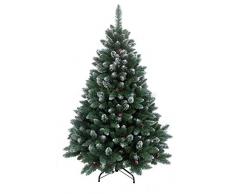 RS Trade HXT 15013 künstlicher Weihnachtsbaum 180 cm mit Schnee und Zapfen (Ø ca. 114 cm) ca. 1095 Spitzen, schwer entflammbarer Tannenbaum mit Schnellaufbau Klappsystem, inkl. Christbaum Ständer
