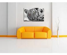 entspannter Tiger schwarz/weiß Format: 120x80 auf Leinwand, XXL riesige Bilder fertig gerahmt mit Keilrahmen, Kunstdruck auf Wandbild mit Rahmen, günstiger als Gemälde oder Ölbild, kein Poster oder Plakat