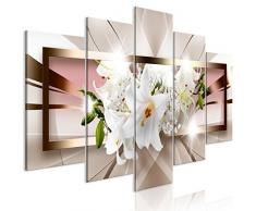 decomonkey Bilder Blumen Abstrakt 200x100 cm 5 Teilig Leinwandbilder Bild auf Leinwand Wandbild Kunstdruck Wanddeko Wand Wohnzimmer Wanddekoration Deko Lilien